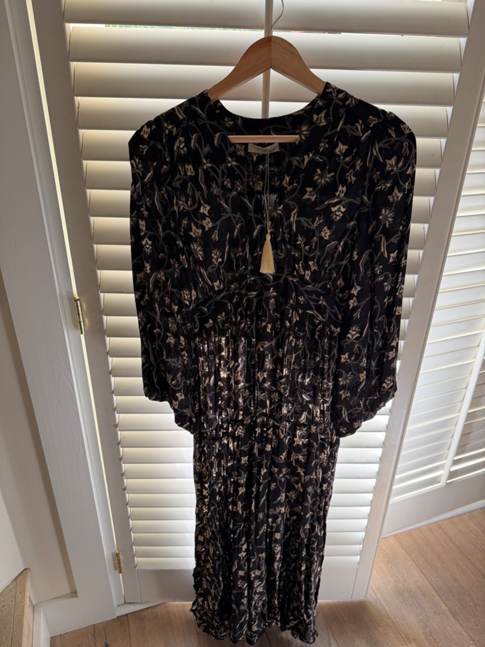 Doen Black Maxi Dress with Cream Floral Print
